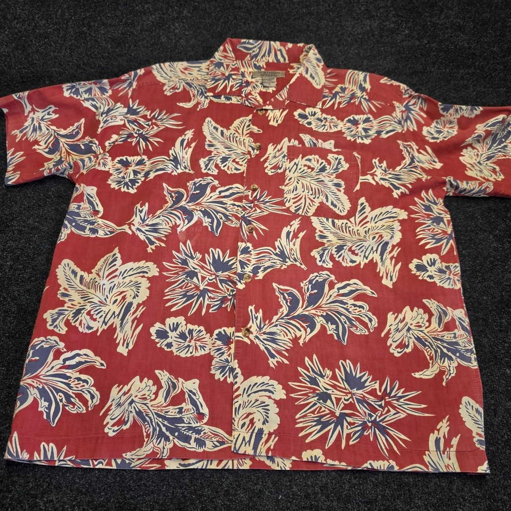 Northern Apparel Mens Red Tropical Floral Cotton Button Down Shirt Large 11599MS